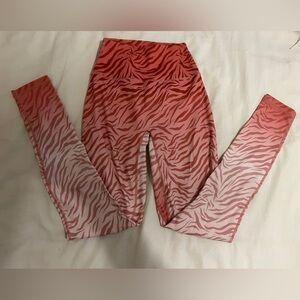 Custom made red and white zebra gym leggings